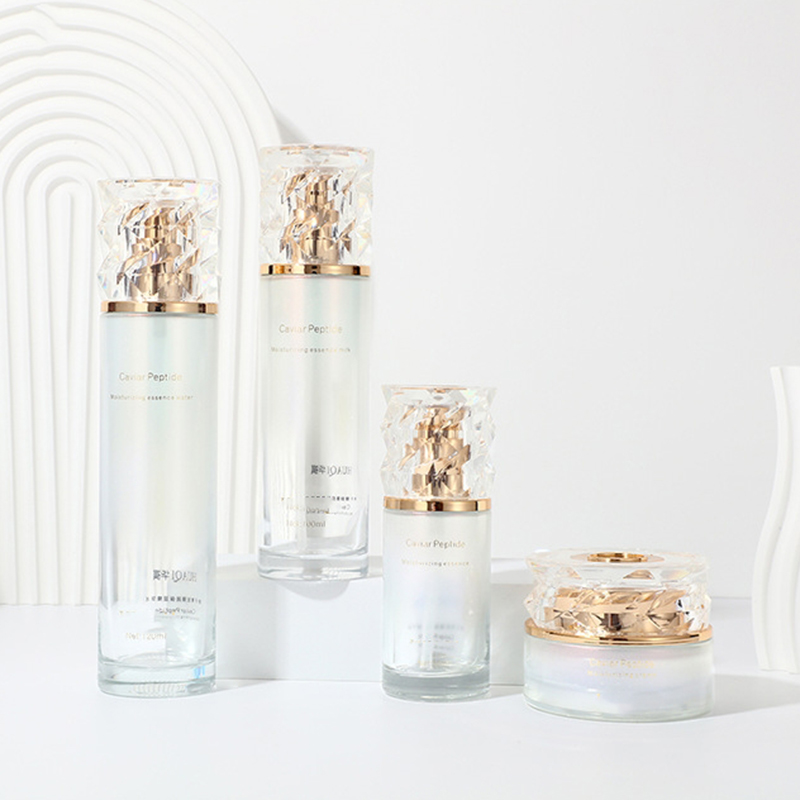 Set kozmetičke ambalaže s gradijentom u boji, ispisana prazna posuda za kremu za lice Staklena bočica s losionom za njegu kože s pumpicom