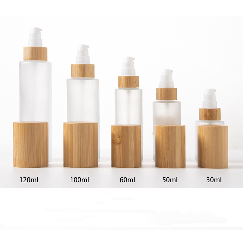 Staklena bočica s raspršivačem od matirane kozmetičke pumpice za finu maglicu i losion s poklopcem od bambusa Staklena bočica s raspršivačem od matirane kozmetičke pumpice za finu maglicu i losion s poklopcem od bambusa