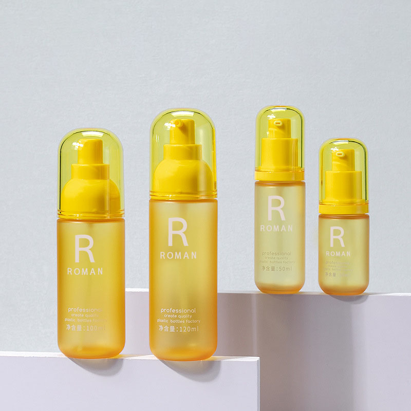 30ml 50ml 100ml 120ml Pet žuta bočica za skidanje šminke Okrugla press bočica za kremu za tijelo 3,5oz plastična bočica za losion